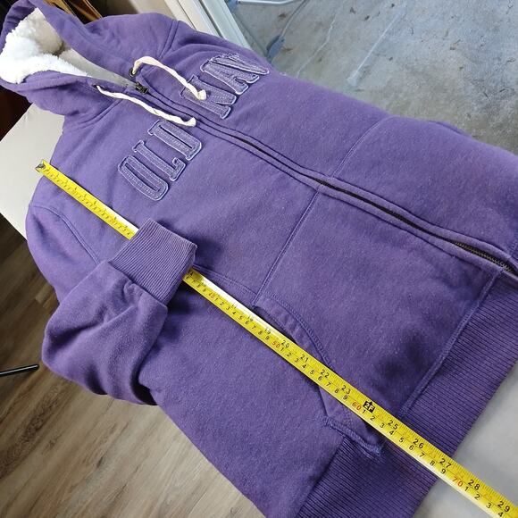 Old Navy Cozy Hoodie in Purple Majesty XXL full zip fleece faux fur sequin logo - Picture 13 of 14